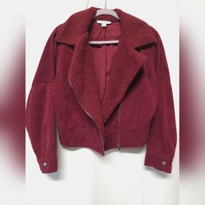 Burgundy Corduroy Jacket with Sherpa Collar